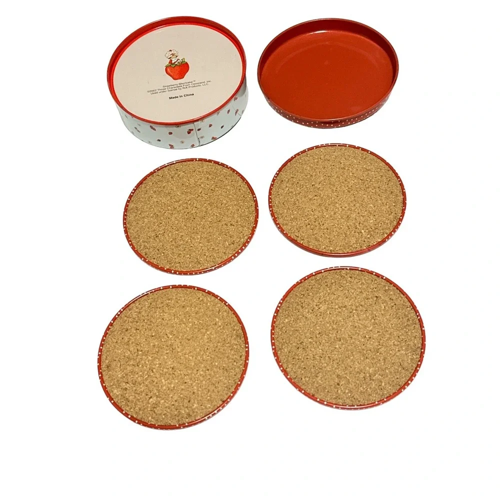 Vintage Strawberry Shortcake 2002 Coaster Set Includes Four In Round Tin Holder